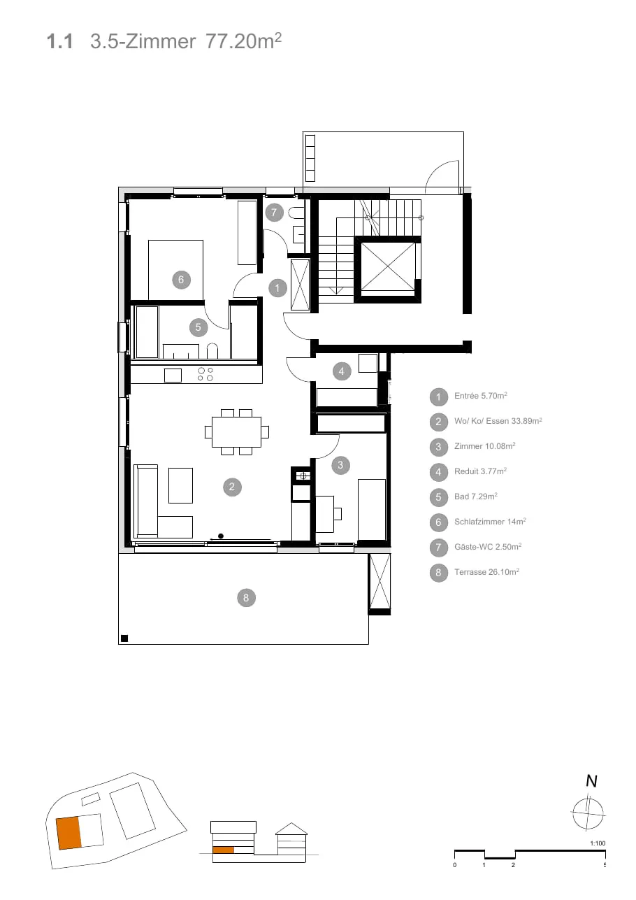 Grundriss Rössli Wäldi, Wohnung 1.1