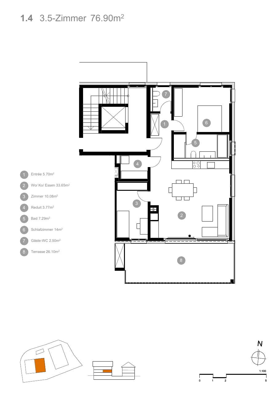 Grundriss Rössli Wäldi, Wohnung 1.4