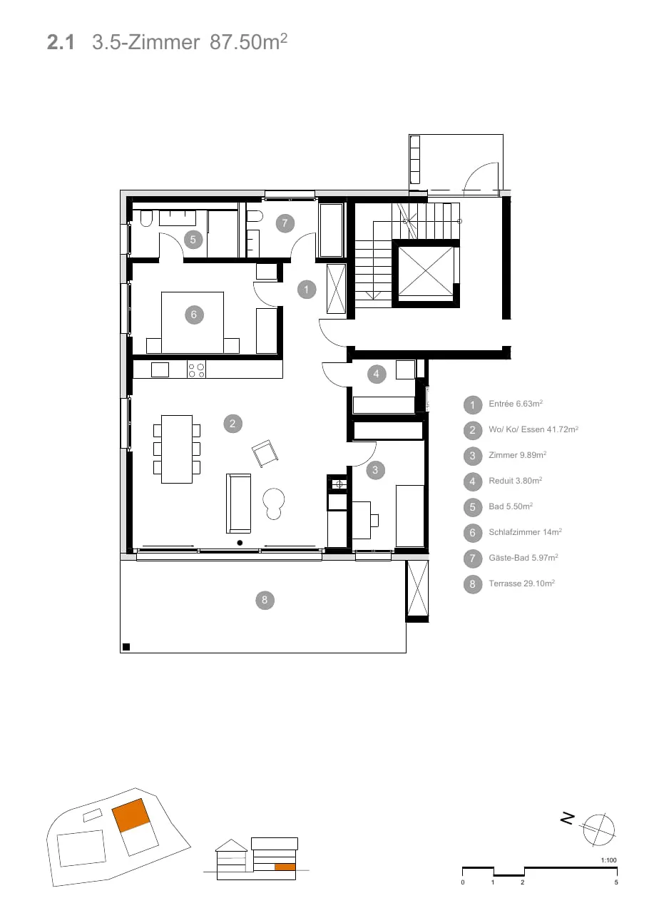 Grundriss Rössli Wäldi, Wohnung 2.1