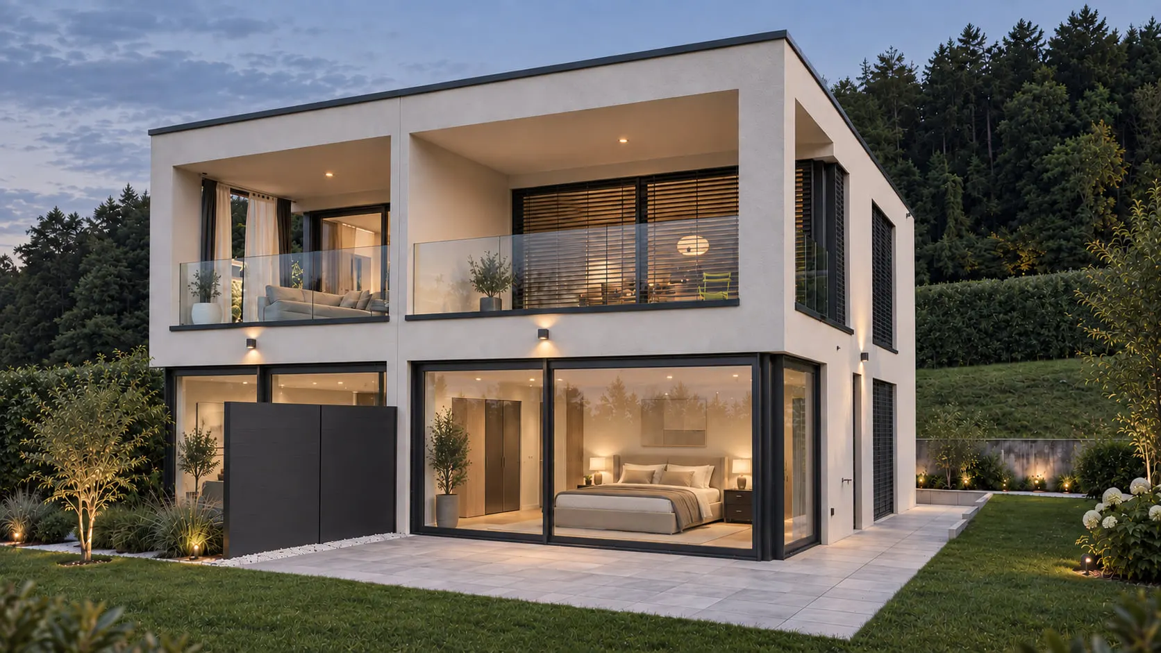Wohnen mit Weitblick in Mammern mit grossen Verglasungen, tiefen Loggien, sandfarbener Fassade und eigenem Gartenbereich.